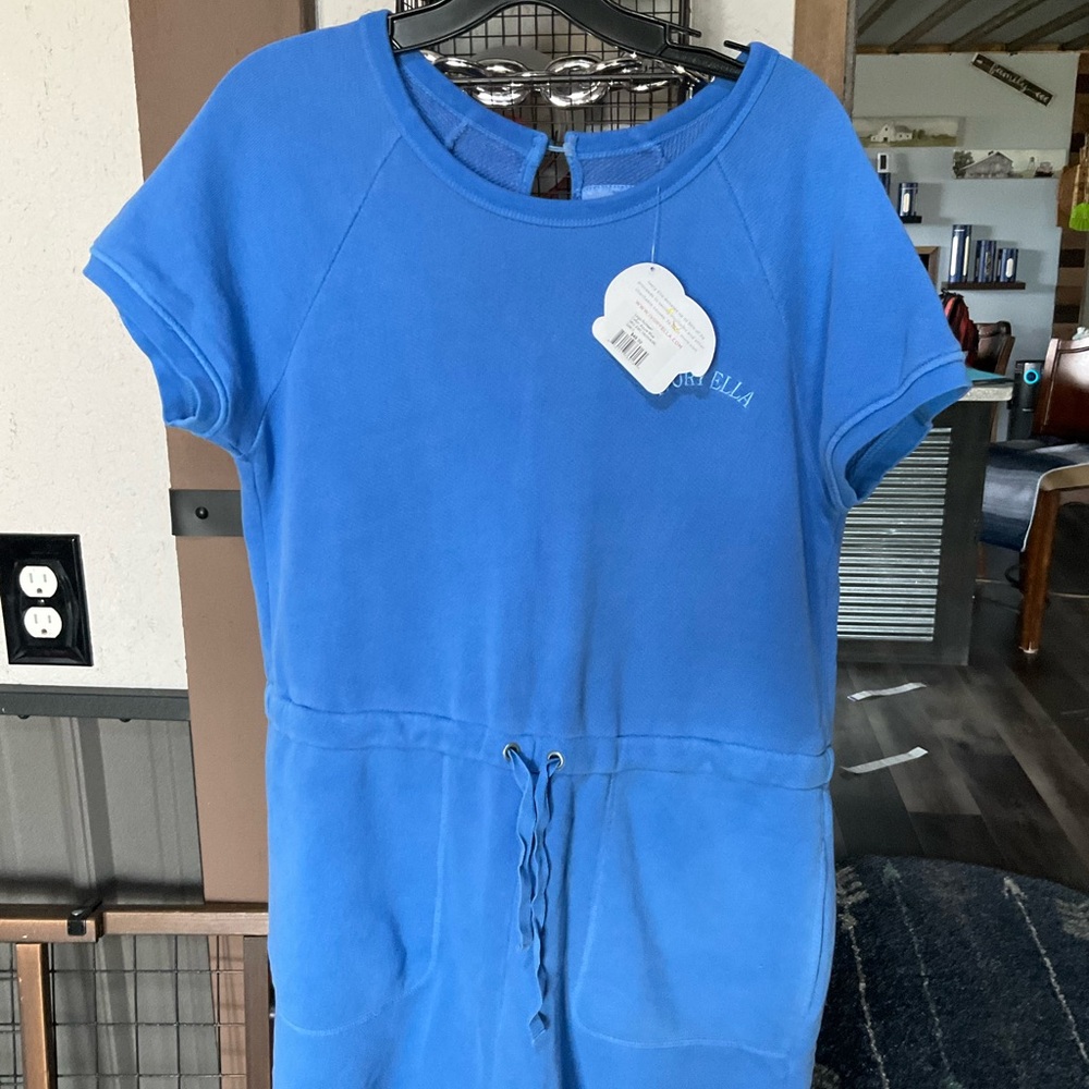 ivory ella Girls Short Sleeve Blue Drawstring Sweatshirt Dress